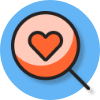 magnifying glass with a heart inside icon